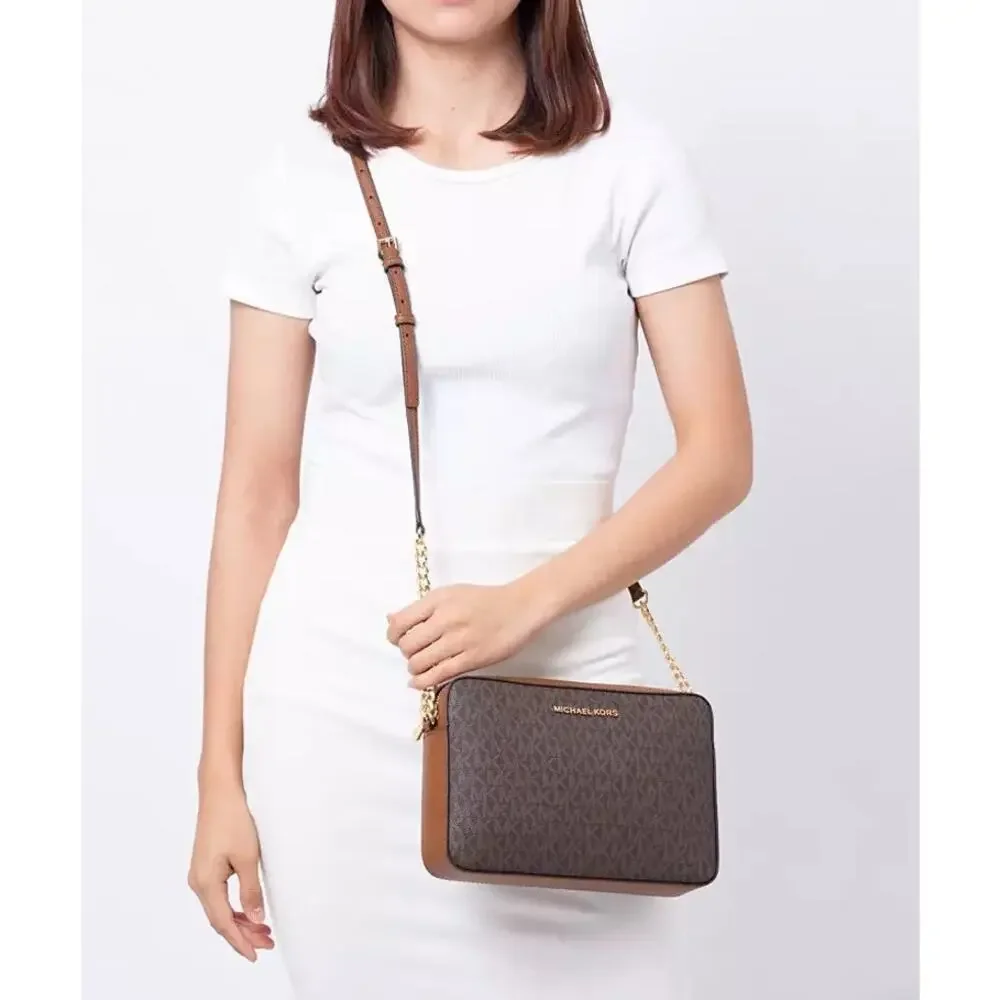 Michael Kors Brown Jet Set MK Signature Monogram Crossbody Bag Designer P8-2